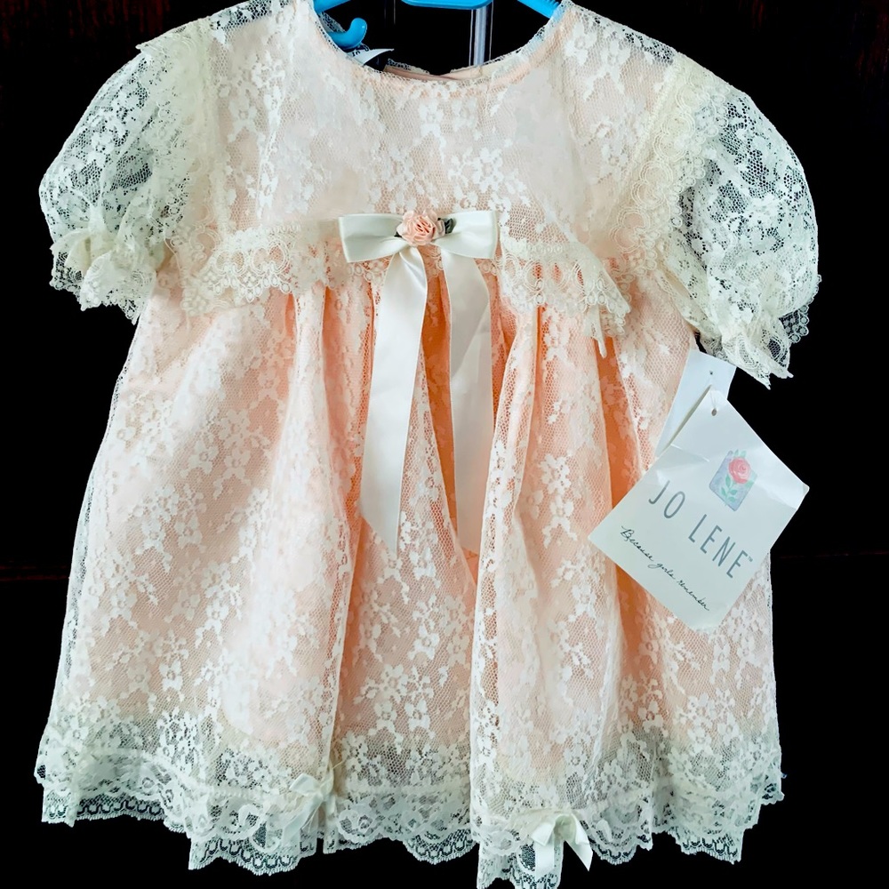 Gorgeous cream beige lace & pink dress girls age 3 cute satin bow short sleeves